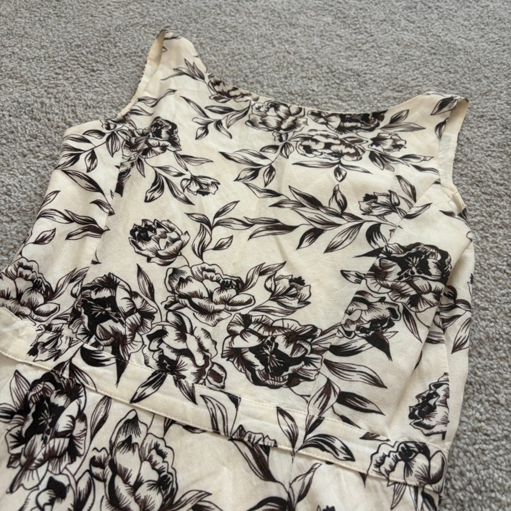 Ann Taylor Babydoll Midi Dress Womens 4 Cream Brown Floral Chic Romantic English - Picture 7 of 7